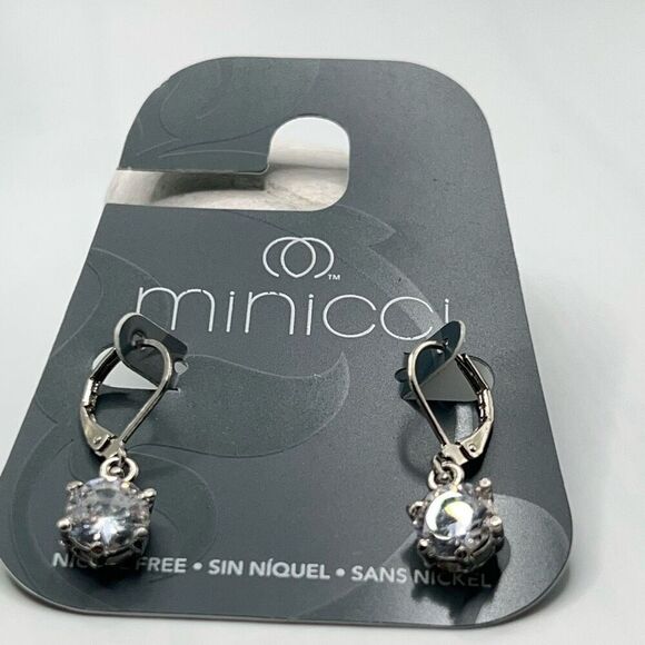 Minicci Silver Crystal Solitaire Dangle  Earrings $16ea or bundle 3 for $25 - Picture 3 of 5